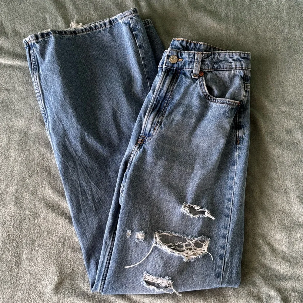 H&M Blue Distressed Wide Leg Jeans - Picture 5 of 16